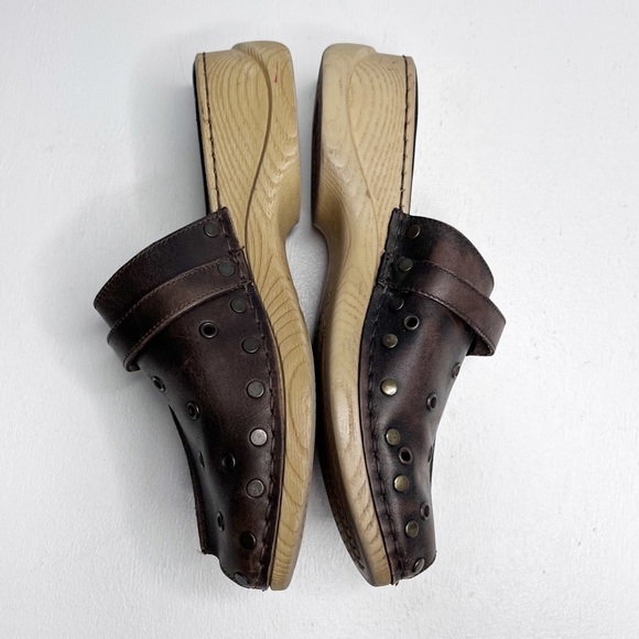 Rieker Brown Leather Studded peep toe Mules Sz 7 - Picture 3 of 6